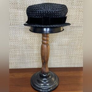 VTG 1960s Suzi B Black Raffia Straw Bubble Hat